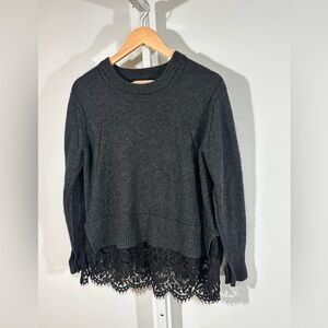 Brochu Walker Charcoal Gray Sweater with Lace Hem